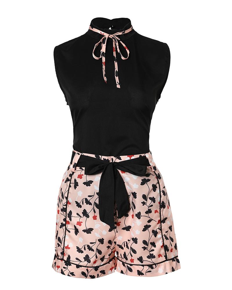 Print Round Neck Tank Top & Shorts Set