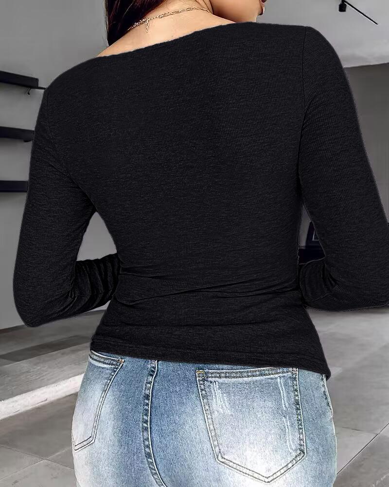 Notch Neck Built in Bra Ruched Waist Rib knit Top