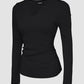 Notch Neck Built in Bra Ruched Waist Rib knit Top