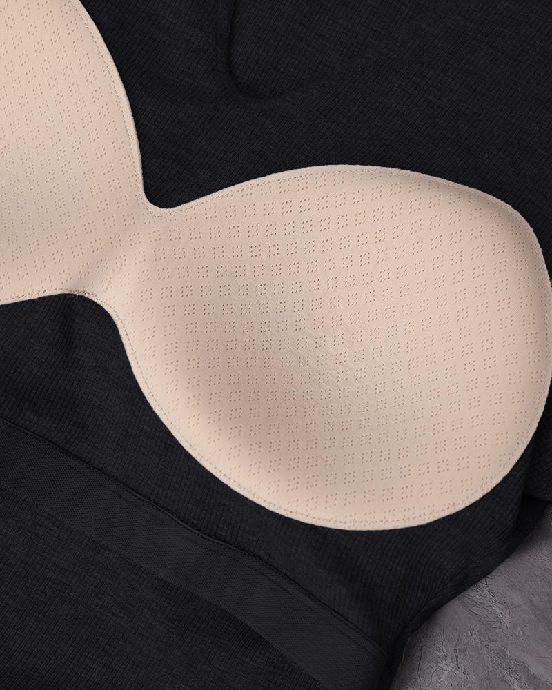 Notch Neck Built in Bra Ruched Waist Rib knit Top