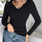 Notch Neck Built in Bra Ruched Waist Rib knit Top