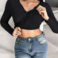 Notch Neck Built in Bra Ruched Waist Rib knit Top