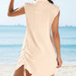 V Neck Turn down Neck Sleeveless Drawstring Hollow out Mini Dress Vacation Cover Up