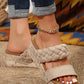 Light French Beige Woven Suede Band Wedge Slippers