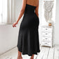 Eyelet Embroidery Bandeau Ruched Slit Casual Dress