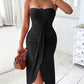 Eyelet Embroidery Bandeau Ruched Slit Casual Dress