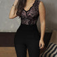 V Neck Lace Bodice Sleeveless Jumpsuits