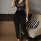 V Neck Lace Bodice Sleeveless Jumpsuits