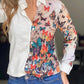 Butterfly Print Turn down Collar Buttoned Casual Top