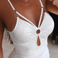 Spaghetti Strap Metal Ring Decor Ribbed Bodycon Dress Sexy Hollo Out Mini Dress