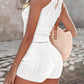 2 Pieces Outfit Rippling Contrast Lace Halter Sleeveless Top and Casual Drawstring Shorts Set
