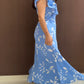 Floral Print Tie Neck Shoulder Ruffles Maxi Dress Casual Waist Shirred A Line Dress