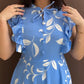 Floral Print Tie Neck Shoulder Ruffles Maxi Dress Casual Waist Shirred A Line Dress