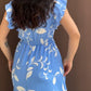 Floral Print Tie Neck Shoulder Ruffles Maxi Dress Casual Waist Shirred A Line Dress