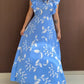 Floral Print Tie Neck Shoulder Ruffles Maxi Dress Casual Waist Shirred A Line Dress