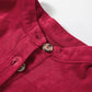 Burgundy Corduroy Ruffle Tiered Buttoned O Neck Shirt