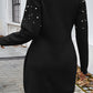 Black Pearl Beaded High Neck Bodycon Sweater Dress