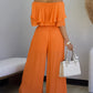 Off the Shoulder Layered Trim Waist Jumpsuit Casual Wide Leg Romper