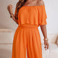 Off the Shoulder Layered Trim Waist Jumpsuit Casual Wide Leg Romper