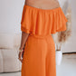 Off the Shoulder Layered Trim Waist Jumpsuit Casual Wide Leg Romper
