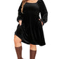 Black Velvet Flounce Sleeve Shirred Bodice Plus Babydoll Dress