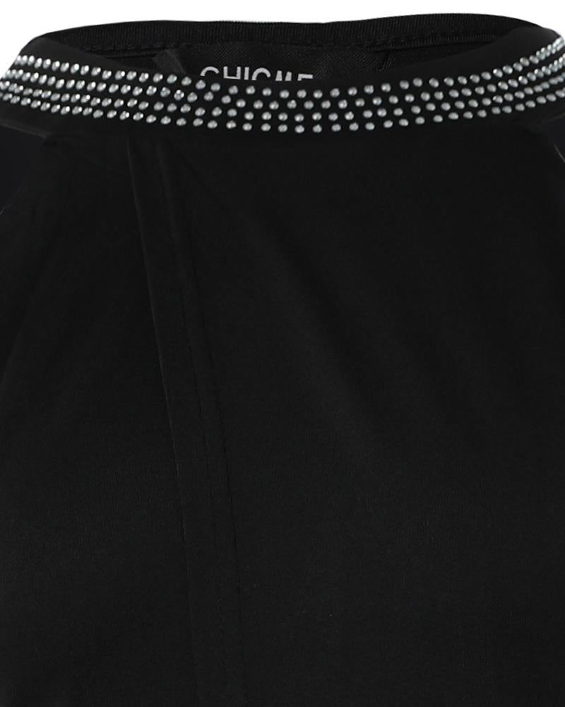 Rhinestone Sleeveless Ruched Asymmetrical Casual Dress