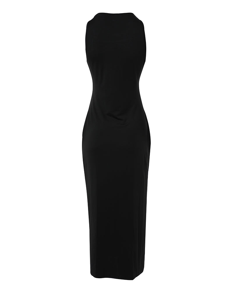 Rhinestone Sleeveless Ruched Asymmetrical Casual Dress