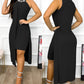 Rhinestone Sleeveless Ruched Asymmetrical Casual Dress