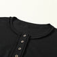 Black Drop Shoulder Henley Buttons Sweatshirt