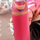 Strawberry Pink Insulated Stainless Steel Tumbler with Carry Loop 16oz