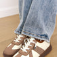 Camel 2-tone Leatherette Patchwork Flat Lace-up Shoes