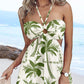 Floral Print Halter Tied Detail Elastic Shirred Back Mini Dress Casual Hollow Out A Line Vacation Dress