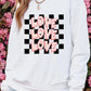 White Checkerboard LOVE Printed Round Neck Valentines Sweatshirt
