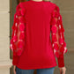 Polka Dot Pattern Round Neck Long Sleeve Sheer Mesh Shirred Blouse Elegant Top