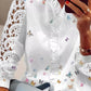 Lace Butterfly Print V Neck Long Sleeve Patchwork Casual Blouse