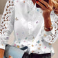 Lace Butterfly Print V Neck Long Sleeve Patchwork Casual Blouse