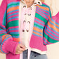 Rose Stripe Colorful Puff Sleeve Drop Shoulder Loose Cardigan