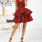 Lace V Neck Sleeveless Zipper Design Cinched Waist A Line Mini Dress Elegant Party Dress