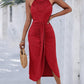 Halter Hollow out A Line Sleeveless Front Slit Ruched Maxi Dress Vacation Dress