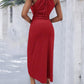 Halter Hollow out A Line Sleeveless Front Slit Ruched Maxi Dress Vacation Dress