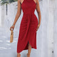 Halter Hollow out A Line Sleeveless Front Slit Ruched Maxi Dress Vacation Dress