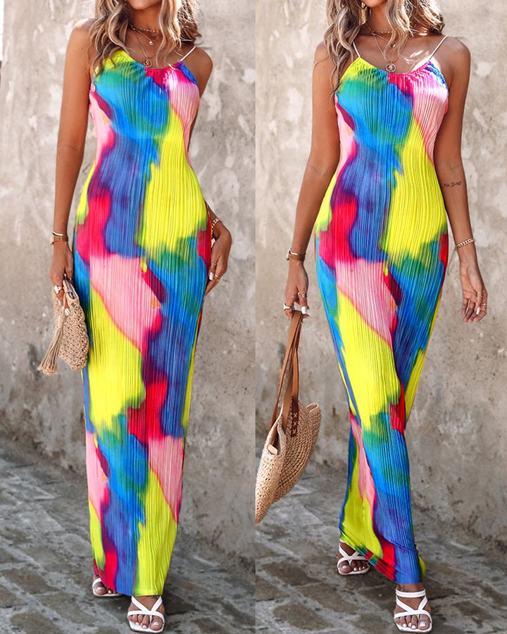 Colorblock Tie Dye Print Cami Dress