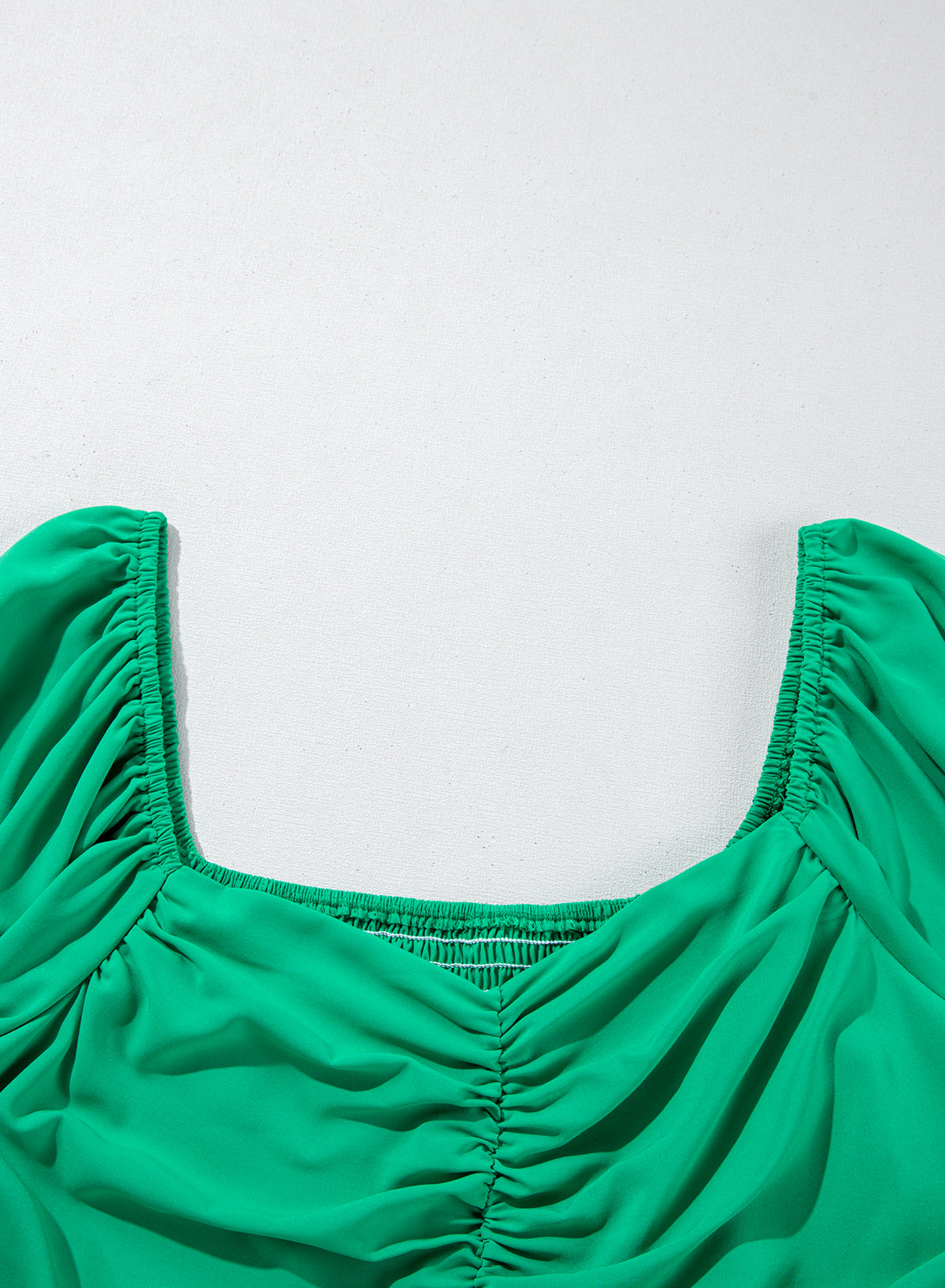 Bright Green Ruched Front Puff Sleeve Plus Size Long Dress