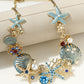 Light Blue Seashell Starfish Pearl Decor Alloy Adjustable Necklace
