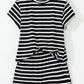 Black White Striped Short Sleeve Top and Shorts Set