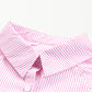Pink Smocked Cuffed Striped Boyfriend Shirt with Pocket