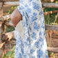 Sky Blue Boho Floral High Waist Ruffle Split Maxi Skirt