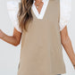 Pale Khaki Contrast V Neck Ruffled Textured Knit Top