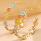 Gold Flower Rhinestone Decor Plated Alloy Hook Earrings
