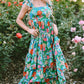 Green Floral Print Sleeveless Ruffle Tiered Maxi Dress